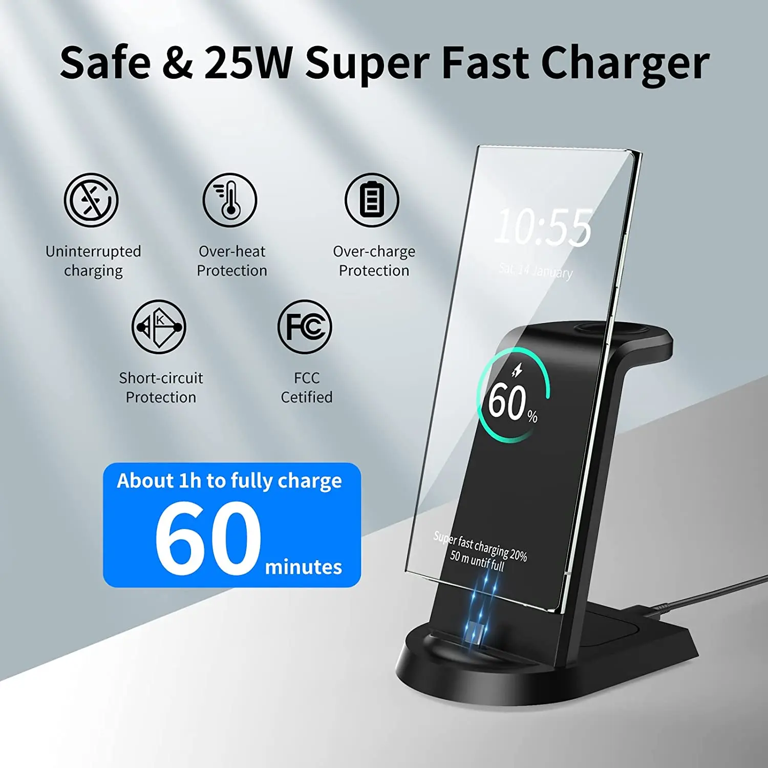 Caricabatterie Wireless Super veloce da 25W 3 in 1 per Samsung S23 Ultra S22 S21 S20 Galaxy 5 4 3 Active 2 Watch auricolari stazione di ricarica
