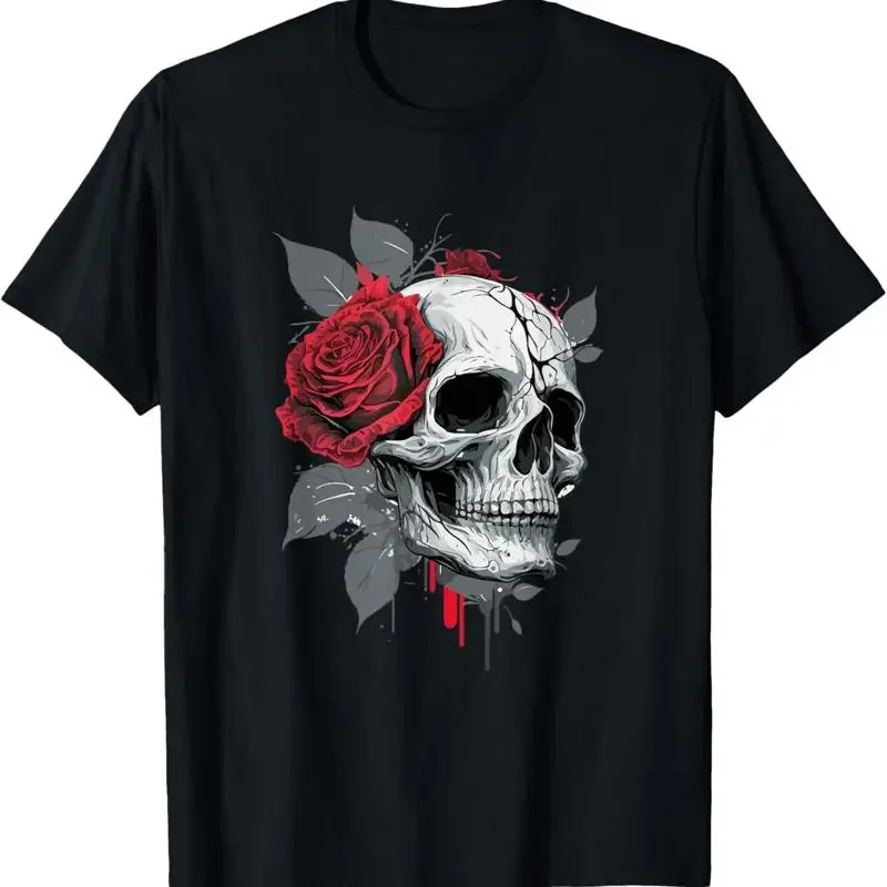 Rose Skeleton Skull Hand Red Flower T Shirt