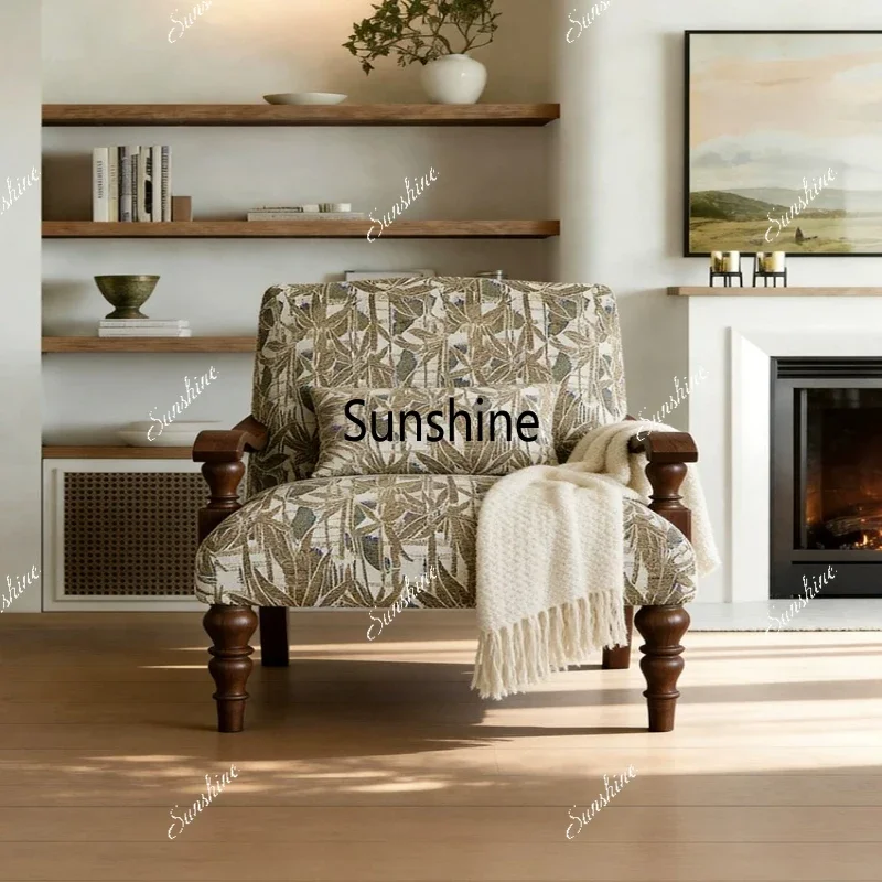 

YMedieval single fabric sofa chair living room bedroom solid wood leisure