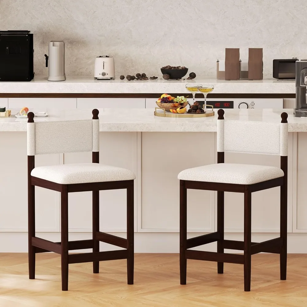 

Home Counter Height Stools Set of 2, 26 Modern Upholstered Bar Stools with Back and Cushioned Seat, Bar Chairs