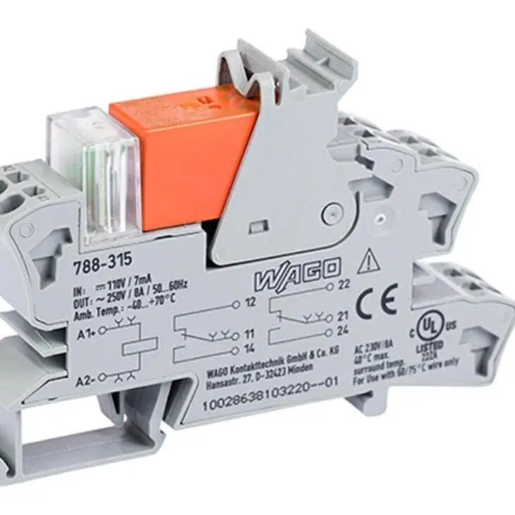 WAGO 788‑311 788‑312 788‑313 788‑314 788‑315 DIN Rail Relay Module 2‑Changeover Contacts DPDT Interface Relay
