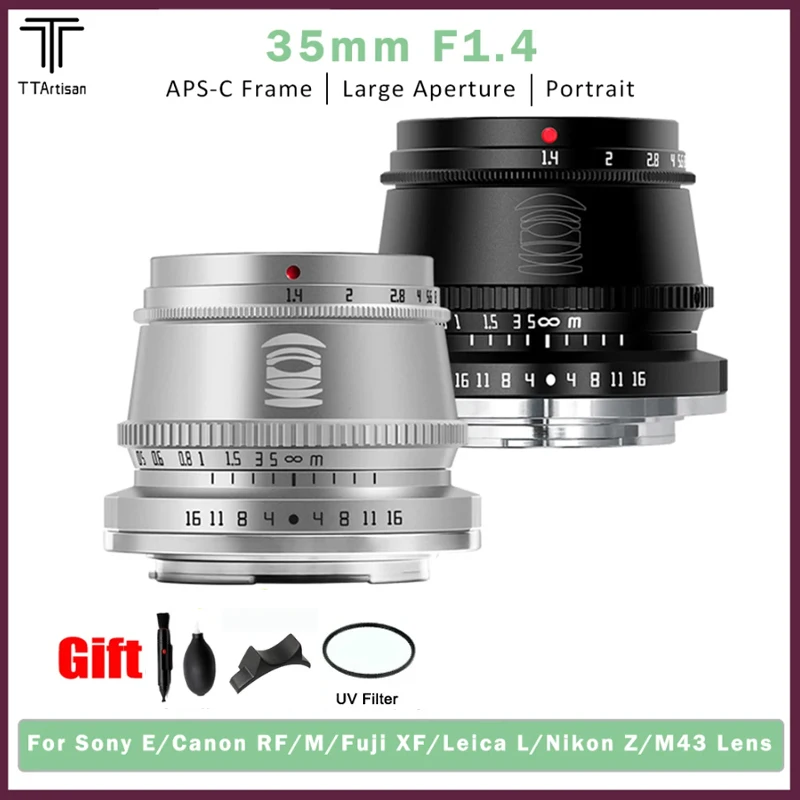 

TTArtisan 35mm F1.4 APS-C Manual Focus Lens for Canon RF/M Sony E Fujifilm XF Leica L Nikon Z Panasonic Olympus M43 Mount Camera