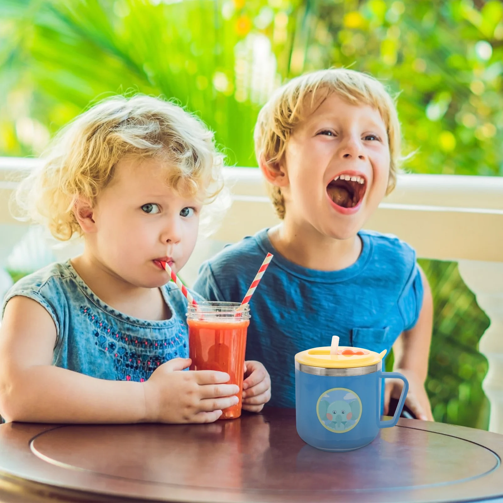 

Очаровательная кружка со слоном из мультфильма, двухслойная чашка из нержавеющей стали для детей, питьевая вода, устойчивая к разрыву, легкий ПП