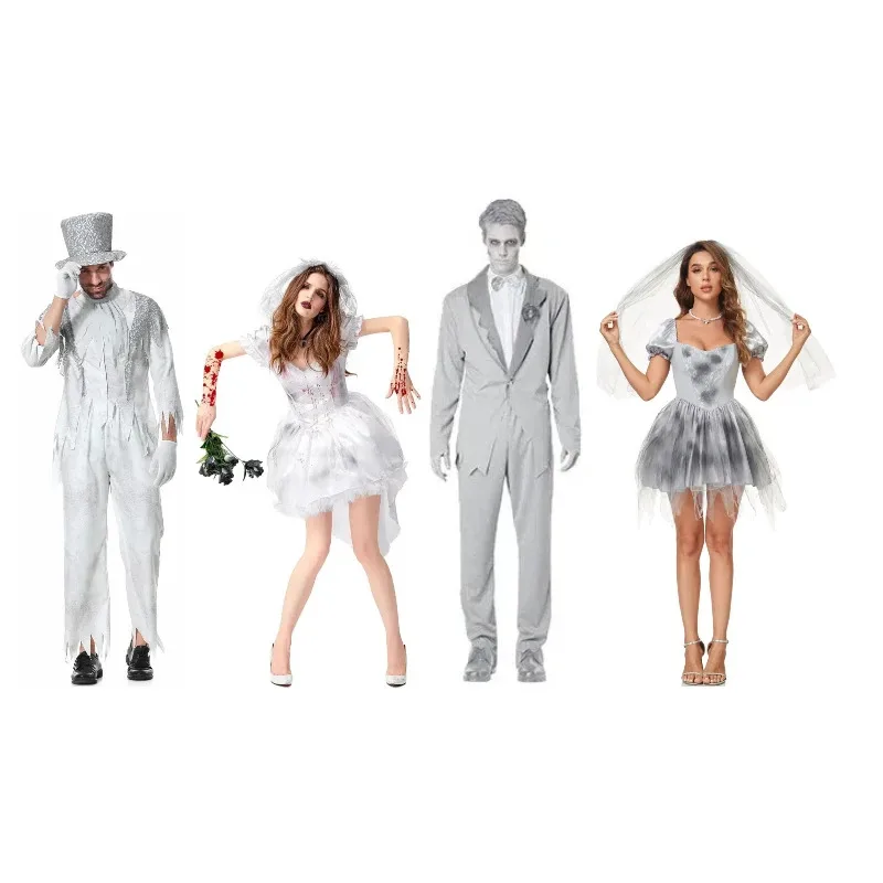 Pareja de vampiro de Halloween, disfraz de fantasma de terror masculino, conjunto de fiesta de juego de rol de cadáver de zombis de la muerte de la novia femenina sk; m1