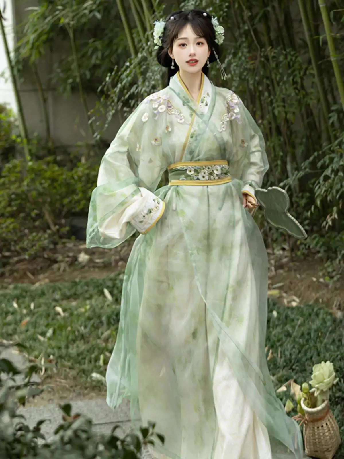 

New Hanfu Women Improve Long Gown Cummerbund Daily Chinese Style Cummerbund Green Purple Chinese Traditional Dress