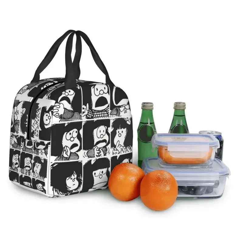 Anime Plaid Mafalda coperta isolata pranzo Tote Bag Quino carino Kawaii portatile termico Cooler cibo Lunch Box scuola bambini