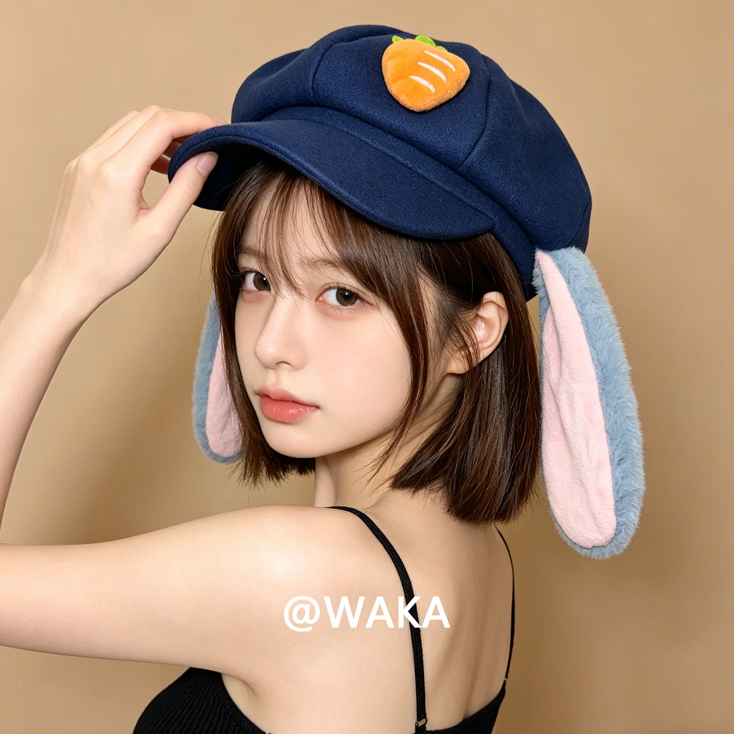 ぬいぐるみ風うさぎ耳付き八角形ベレー帽-男女兼用-3dニンジン飾り-ソフトで可愛い-カワイイ-ストリートファッション-アウトドア-サンハット-メンズ-レディース