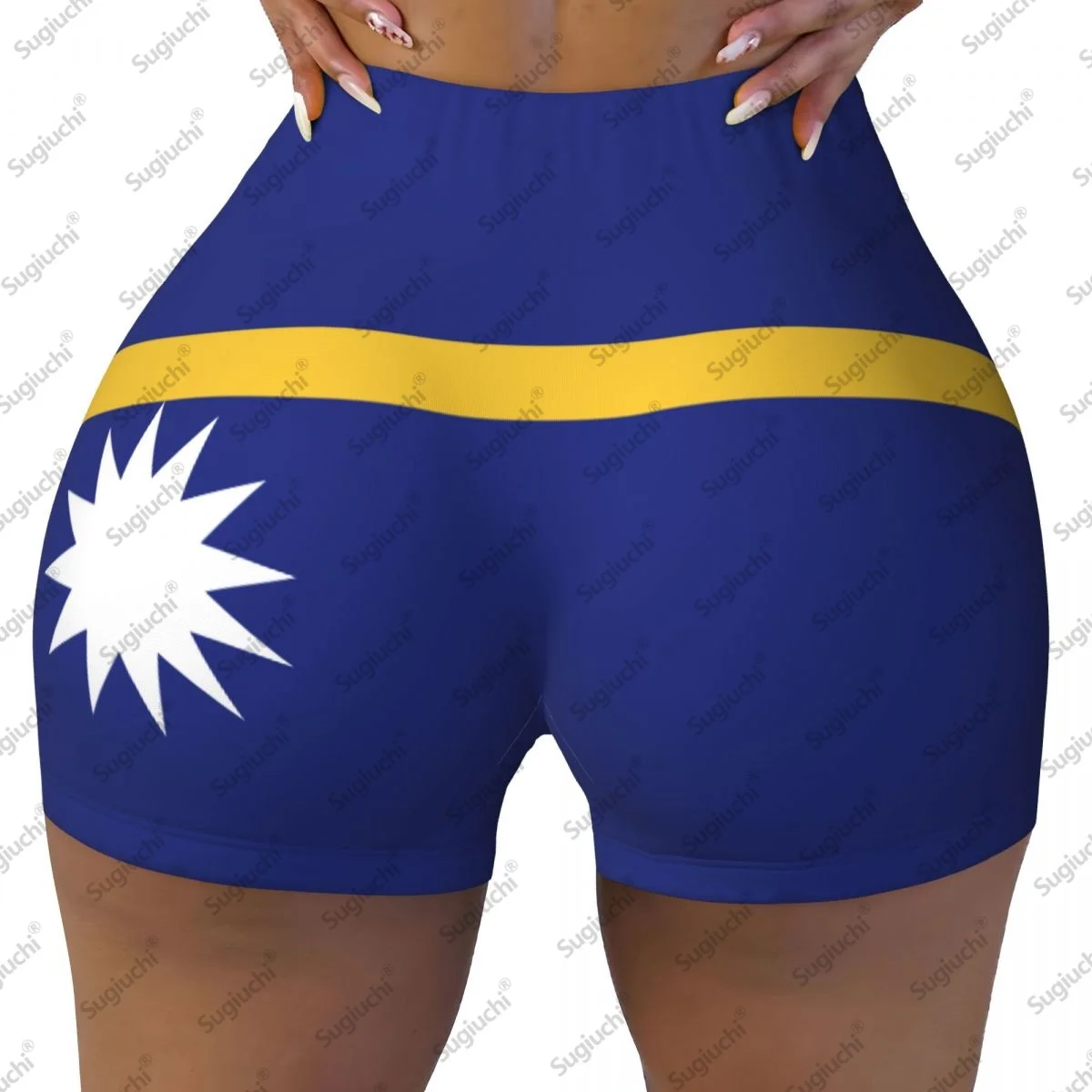 2026 Nauru Flag Yoga Shorts for Women Workout Scrunch Butt Lifting High Waisted Gym Running Short Pants