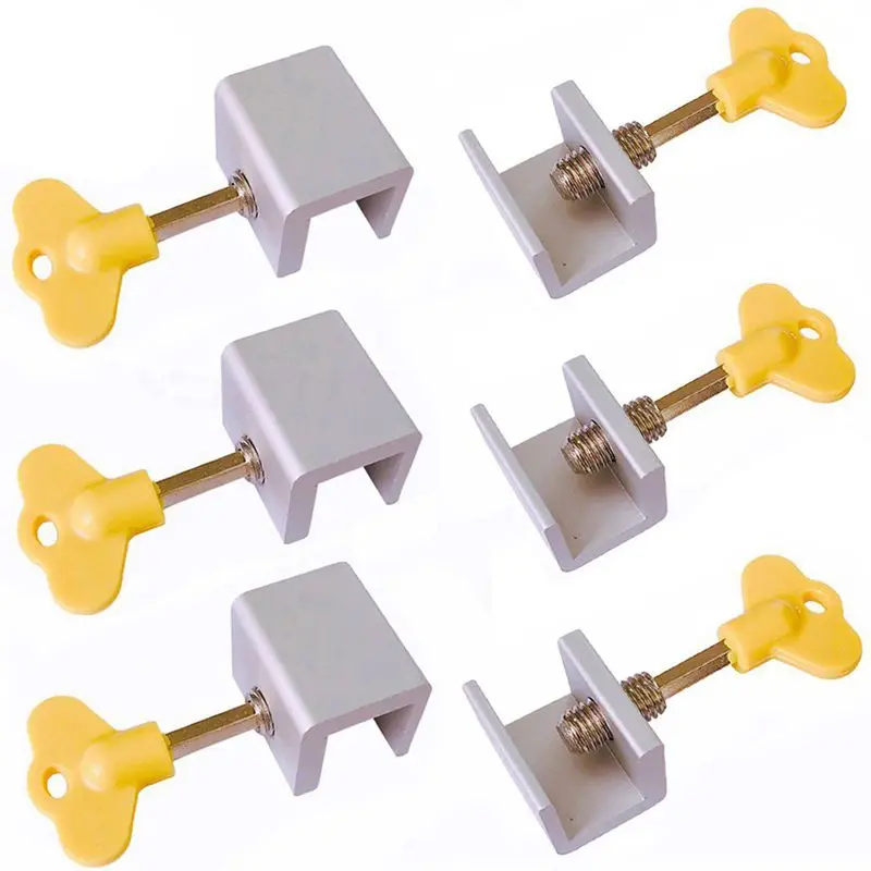 

6 Pieces Adjustable Sliding Window Locks Stops Aluminum Alloy Door Frame Security Lock With Keys