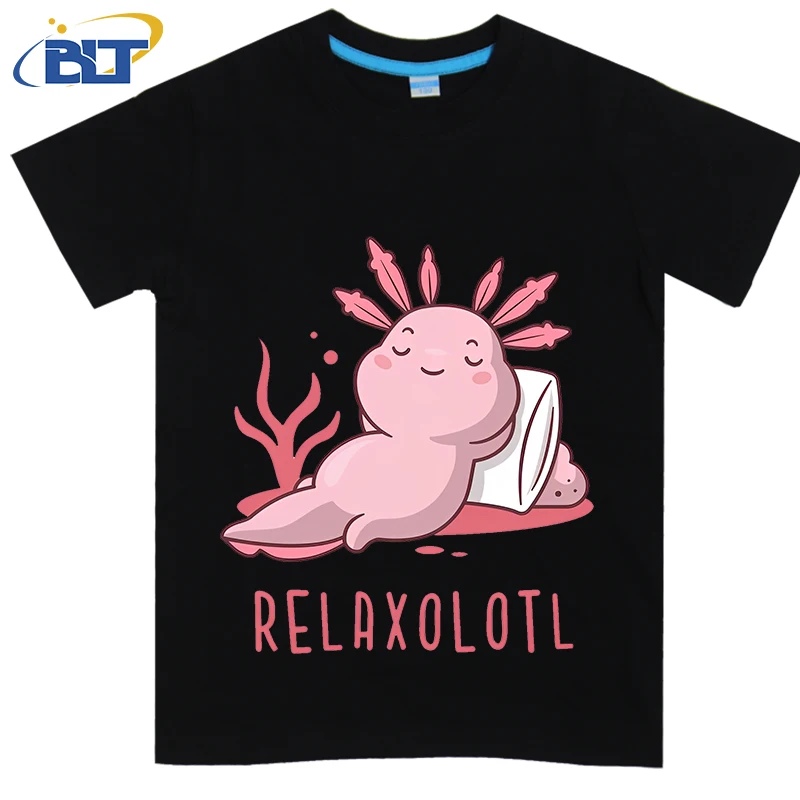 Funny axolotl relaxing print kids T-shirt summer children's cotton short-sleeved casual tops for boys and girls