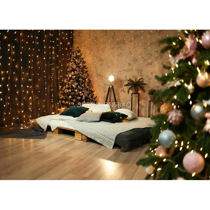 Christmas Backdrops Fireplace Tree Winter Interior Baby Portrait Photography Background For Photo Studio Photophone DHY-04