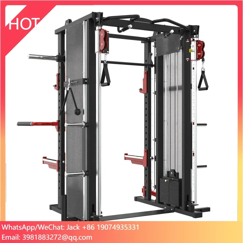 Equipo de gimnasio comercial, Cable de entrenamiento físico de fuerza multifunción, máquina Smith de doble polea cruzada, estante para sentadillas