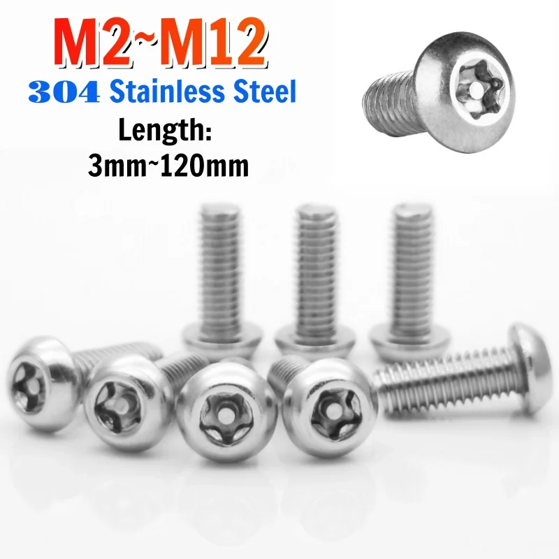 304 Stainless Steel Six Lobe Torx Button Round Head With Pin Anti-theft Security Bolt Screw Tamper Proof Screw M2 M2.5 M3 M4-M12