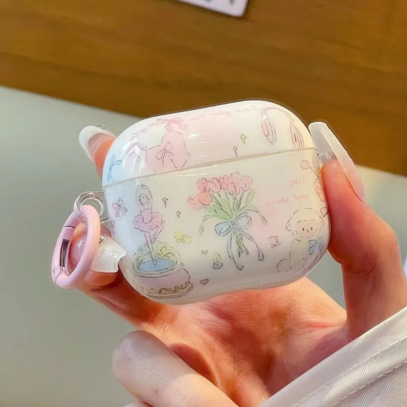 لطيف الدب الزهور الكتابة على الجدران الفتيات سماعة الرأس ل أبل AirPods برو 2nd الجيل الحب القلب سماعة قذيفة ل AirPod 1 2 3