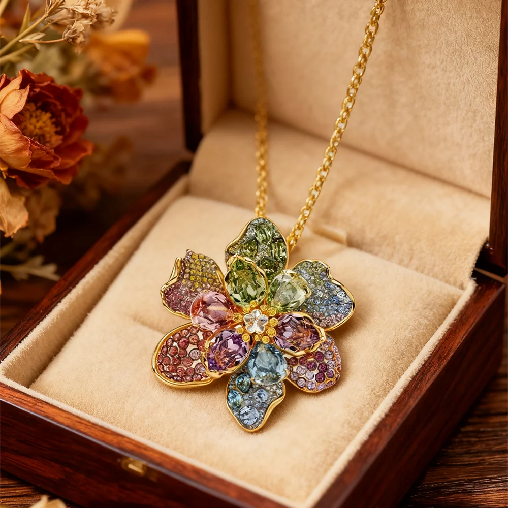 

Новинка 2024 года, элегантные аксессуары, высококачественные серьги с бриллиантовым цветком и цирконием, ожерелье, кулон - памятный подарок