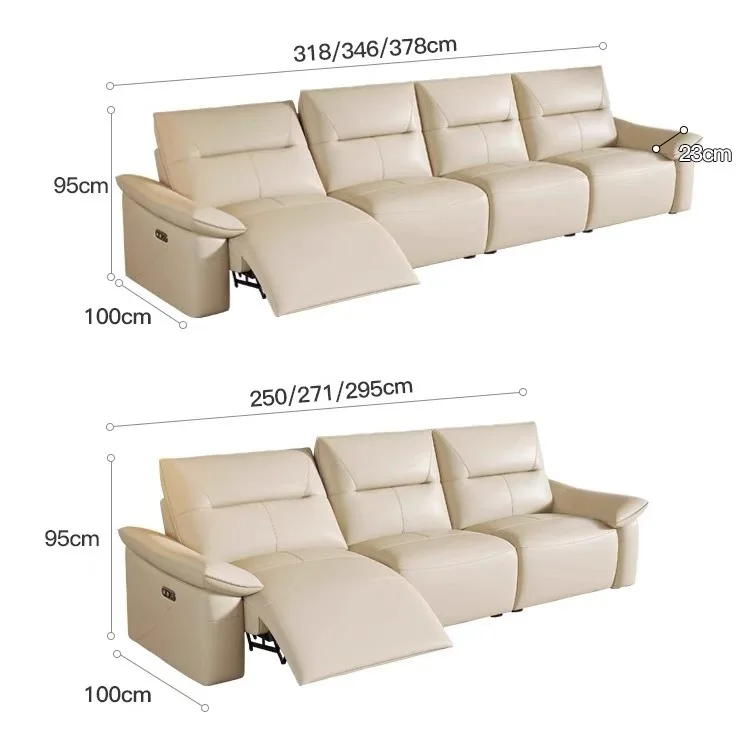 //Light Luxury Modern Three-Seater Electric Sofa Set Cowhide Top Layer Simple Wash-Free Sponge Fill Extendable Feature Villa
