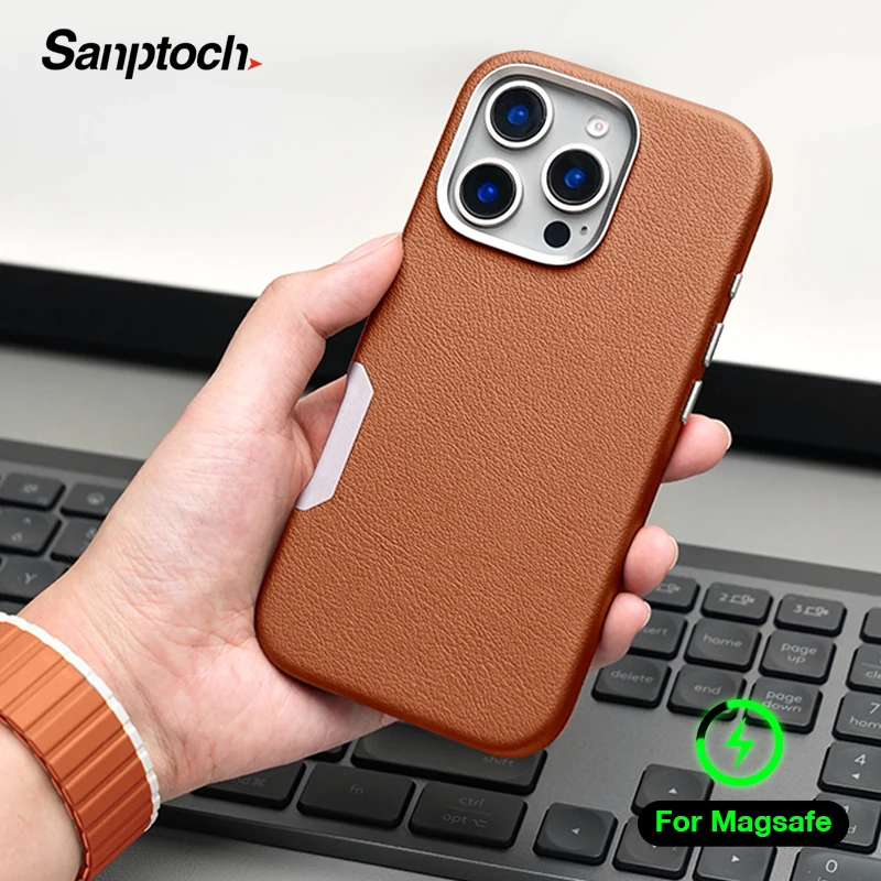 

For Magsafe Luxury Leather Phone Case For iPhone 16 Pro Max 16Plus Skin-friendly Military-grade Shockproof Magnetic Cover