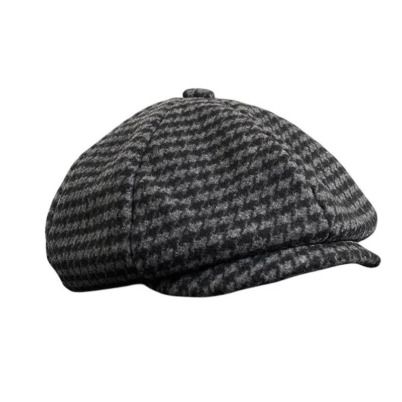 Retro Plaid Newsboy Hat Men Beret Black Beret Hats Peaked Octagonal with Brim Caps Winter Spring Beret NC16