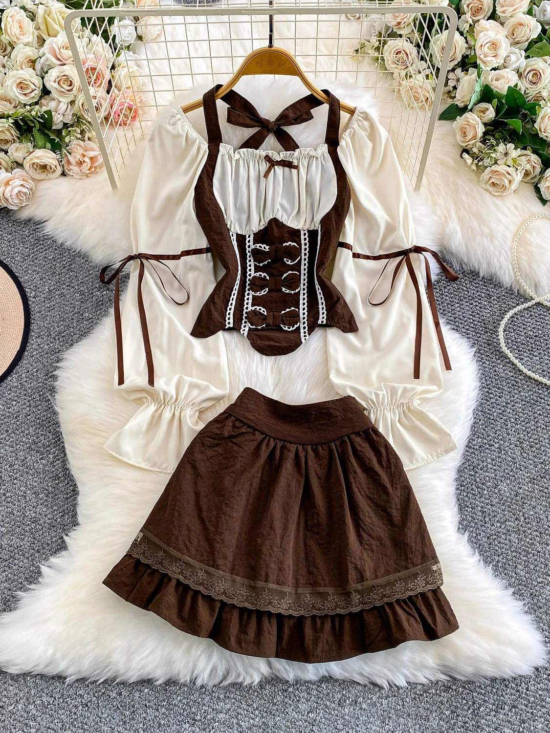 

Топ и юбка на одно плечо Ele Knot, комплект из двух предметов, женская утягивающая кружевная плиссированная юбка для тела