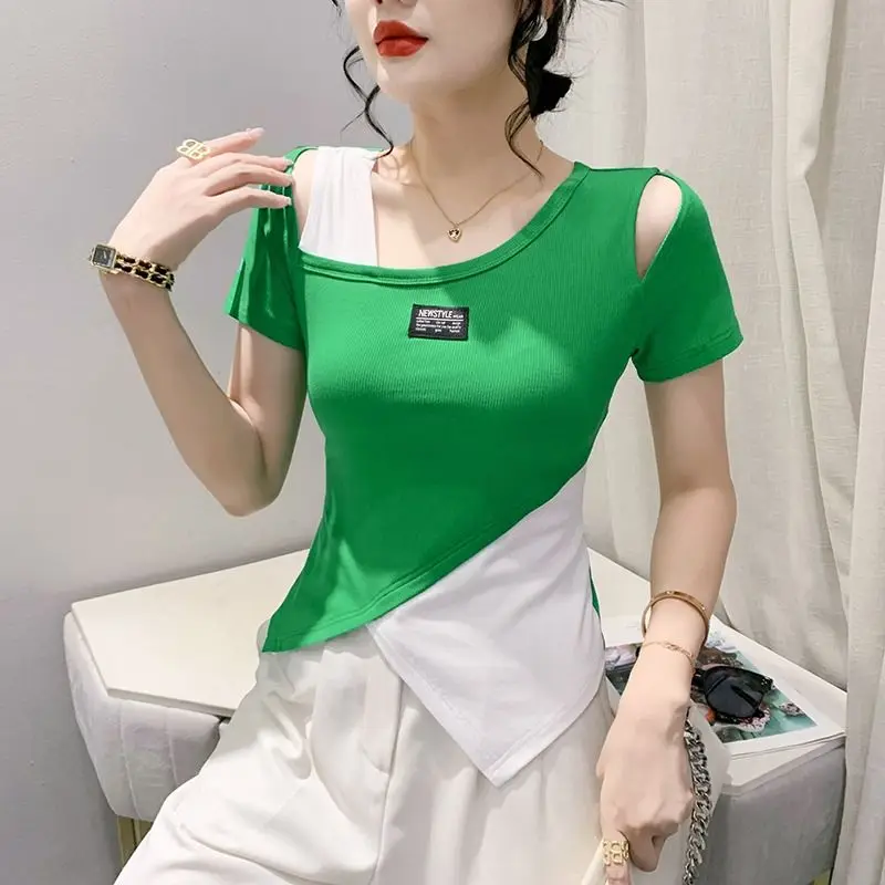 Women Clothes Casual Fashion Simplicity Elegant Sexy Off Shoulder Short Sleeve Women's T-Shirt Summer Slim Temperament Tops