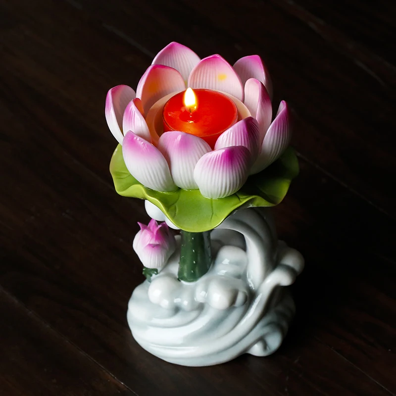 

Chinese Candlestick Home Decoration Buddhist Ceramics Decor Accessories Buddha Hall Butter Lamp Base Tools Supplies