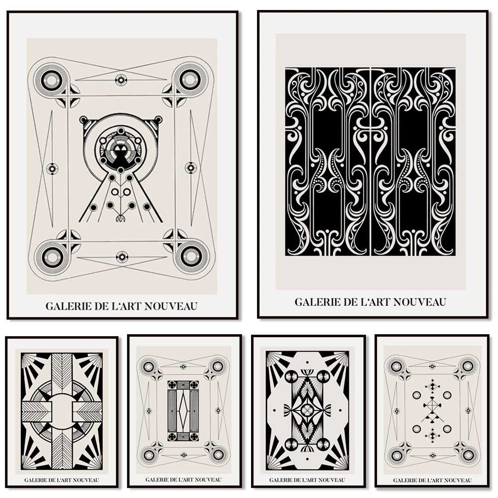 Geometric Print Art Nouveau Poster - Mid-Century Modern Vintage Art Print for Nordic Living Room Home Decor