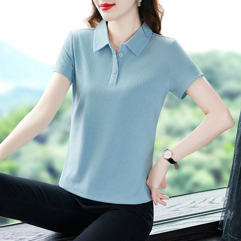 

Summer Women's Polo Shirt T-shirt Short Sleeve Golf Clothing T-shirts Trend 2024 Luxury Woman Tops Pulovers Youthful Clothes Top