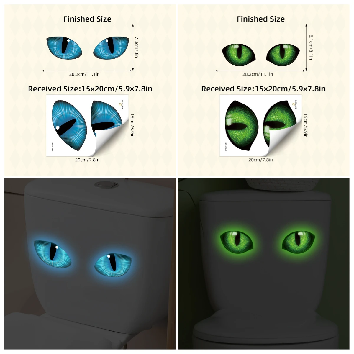 Luminous Green/Blue Eye Wall Decals Glow In Dark Toilet Stickers For Home Office Kitchen Waterproof Humorous Home Decor