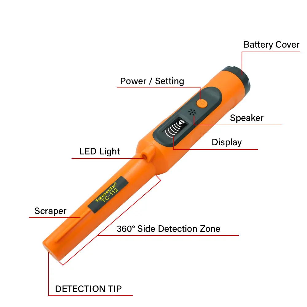 Handheld Metal Detector TC-112 Waterproof Pinpointer with 360° Side Scan Tech for Outdoor Treasure Hunting Gold Search