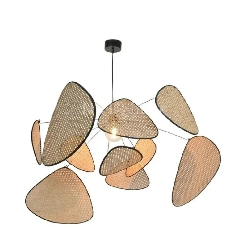 الفرنسية مصمم شاشة قلادة LED أضواء اليدوية الروطان النسيج الثريا غرفة المعيشة غرفة نوم مطعم فندق مصابيح معلقة #4