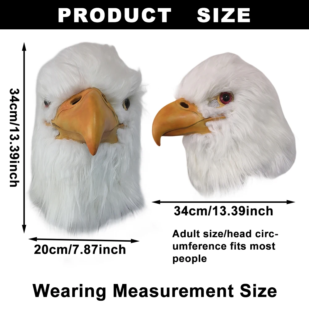 Maschera di aquila bianca Maschera a testa intera per animali adorabili Festa di carnevale di Halloween Accessori per costumi cosplay per spettacoli teatrali