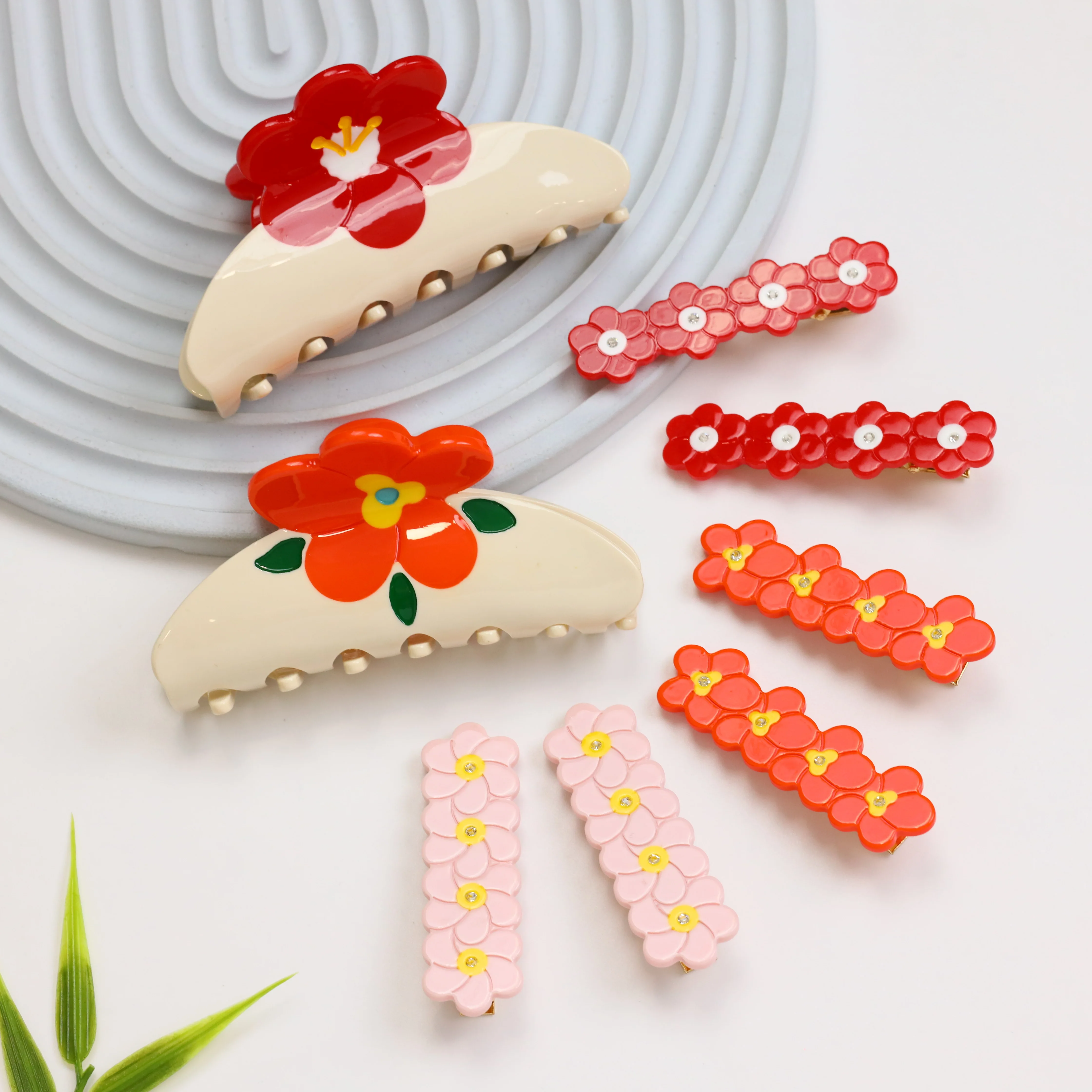 New Summer Colorful Flower Hair Claw 1 Pair Cute Flower Hair Clips Set for Woman Girl Acetate Hairpin Barrettes Hair Accessories