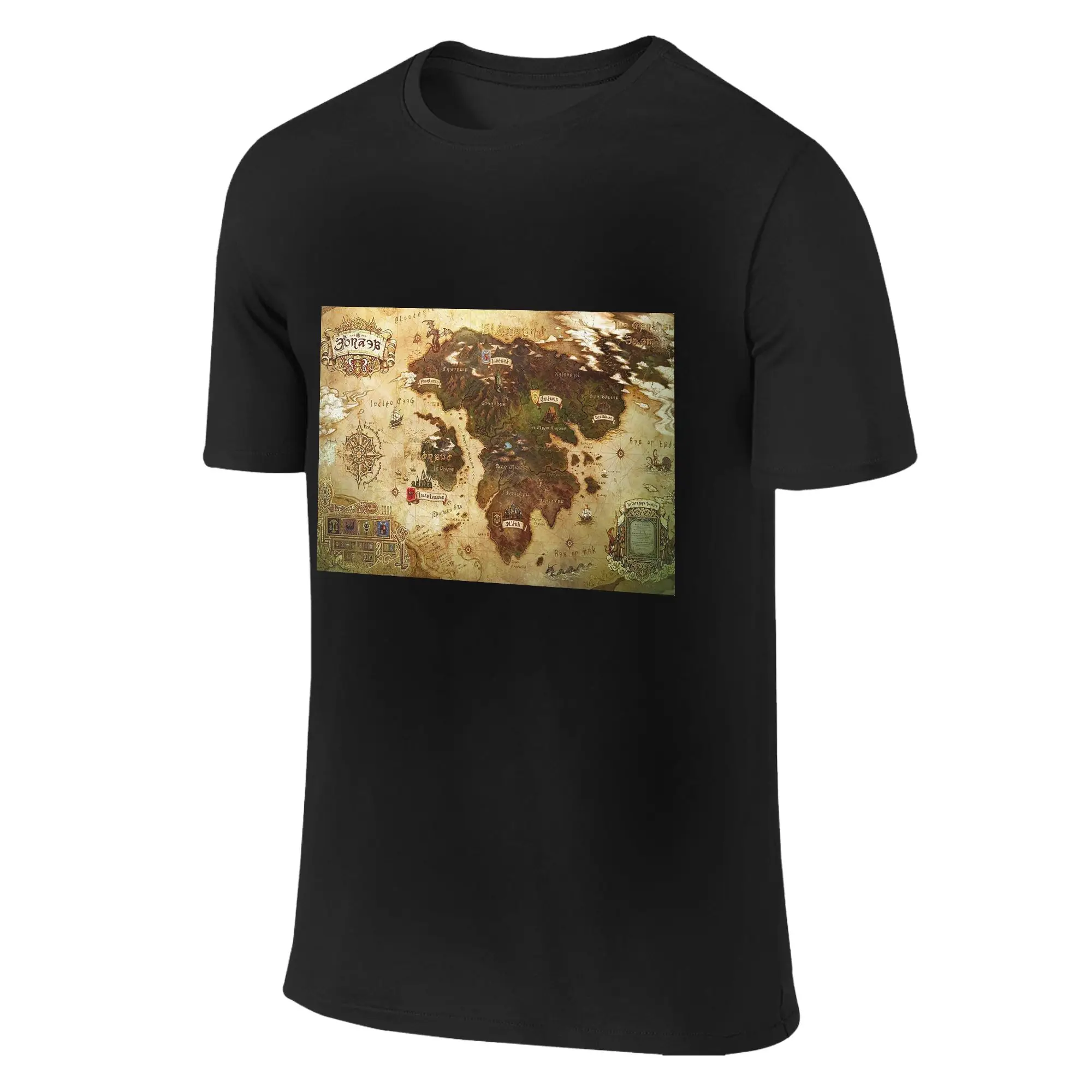 Eorzea Ffxiv Map Men T-Shirt Double Sided Oversized T Shirts Men's Crew Neck Cotton Tees Short Summer Male