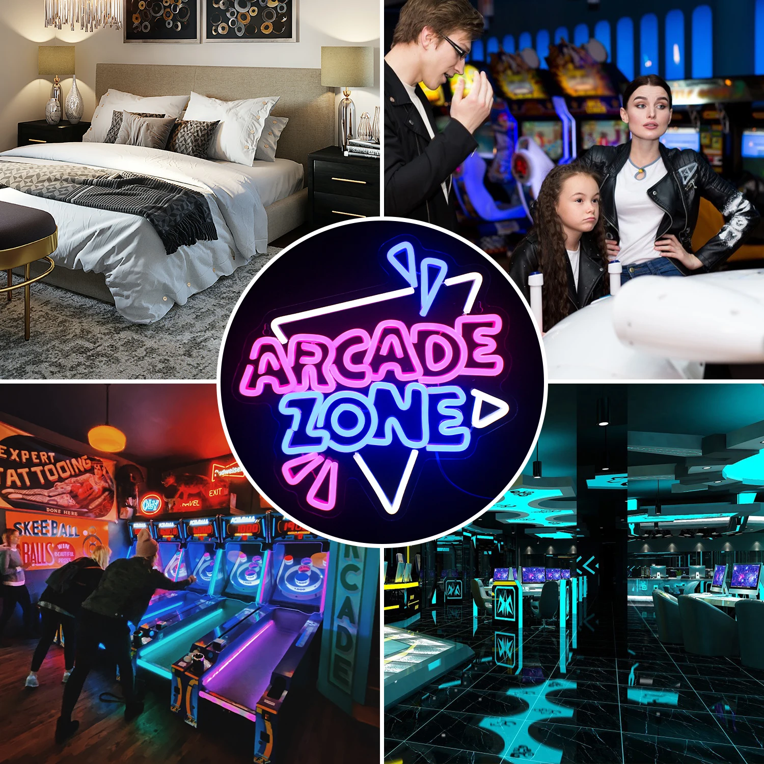 Arcade Zone Neon Signs For Wall Decor Home Room Decoration For Gamer's Bedroom Party Bar Gaming Club Cool Dimmable LED Lights