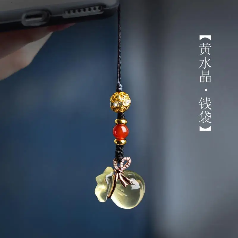 

Citrine Lucky Money Bag Mobile Phone Chain Men's and Women's Retro Simple Bag U Disk Lanyard Pendant Rope Couple's Style Gift