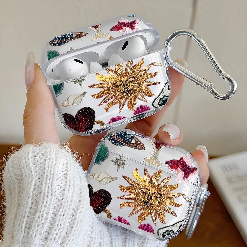 Golden Sun Star Pattern Clear Earphone Case for AirPods Pro 3/Pro 2/Pro Earbuds Case for AirPods 1/2/3/4 TPU Protective Cover