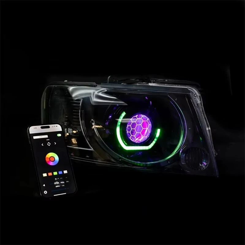 Custom Projector LED Headlights For Nissan Patrol Y61 Series 4 (2004 - 2016) Cuboid Angel Eye Turbine RGB Sequential Indicator
