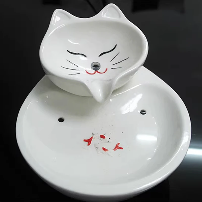 Creative Ceramic Cat style Shape Dog and Cats Bowl, Automatic Circulating Water Feeder, Water Dispenser, Pet Bowls Supplies, 1Pc