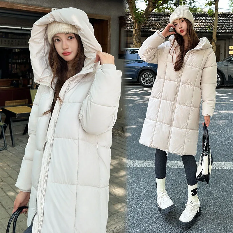 

2025 Autumn Winter New Women's Long Thick Coat Warm Cotton Padded Plus Size Female Fashion Casual Jacket Hooded Parkas Overcoat