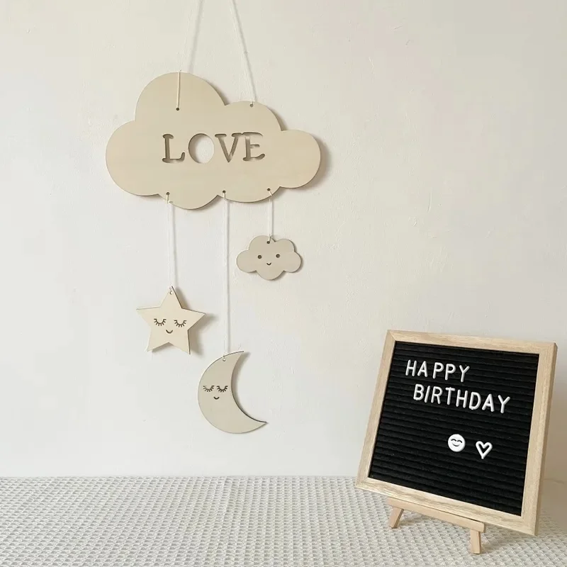 Spot Kindergarten Clouds Moon Stars Home Decoration Creative Children Chapter Eyelashes Wooden Handicrafts Wind Chimes Pendant