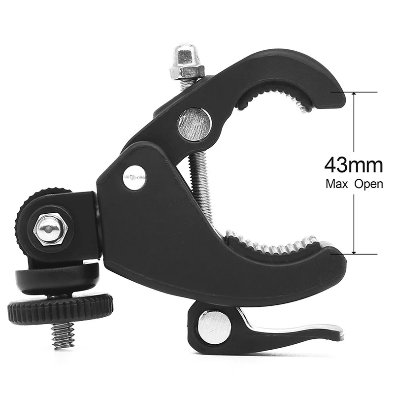 Abrazadera para manillar de bicicleta y motocicleta, adaptador de trípode para cámara Gopro Hero 9, 8, 7, 6, OSMO, color negro, 1/4