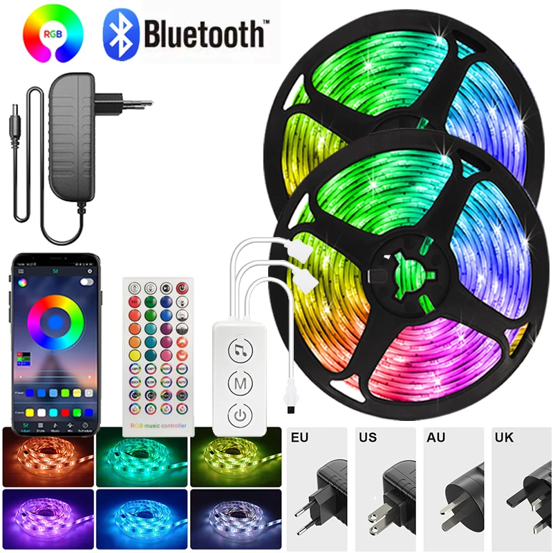 

Rgb Led Lights Strip Bluetooth 5050 220V Rgb Led Tape Light Music Sync Rgb Led Strip Light Smart Led Lights For Room 100 FT