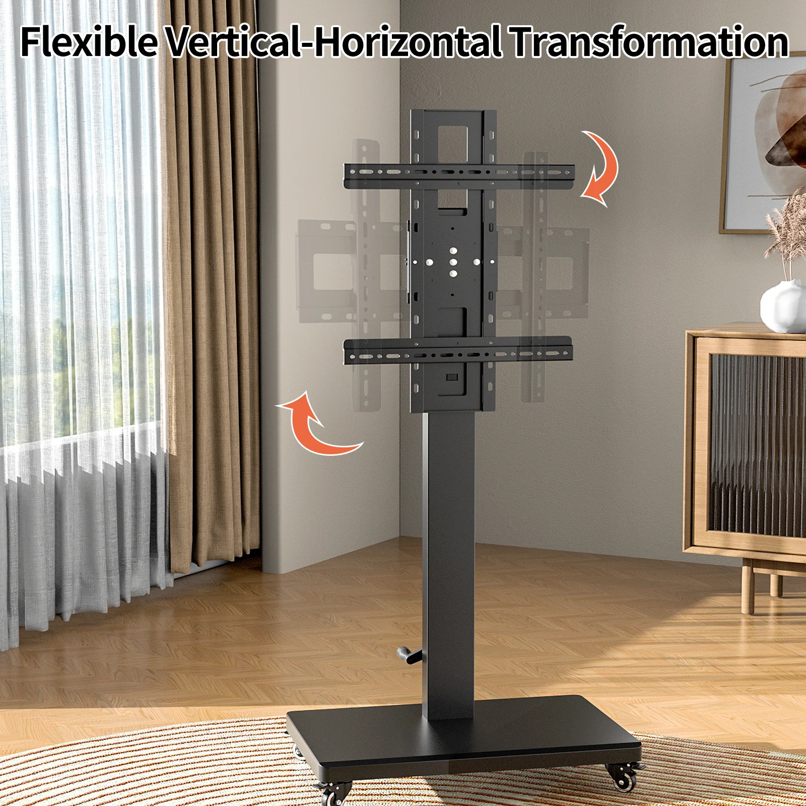 Height‑Adjustable Mobile TV Cart 32‑80", Rolling Floor TV Stand with Wheels, 50KG Capacity, VESA 600*400mm TV Trolley XZ08 - view 3