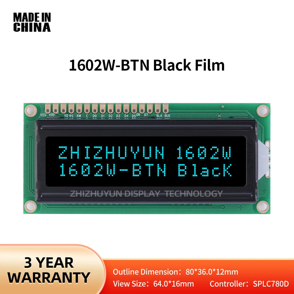 

Точечные товары LCD1602W, модуль дисплея BTN, черная пленка, ледяные синие символы, ЖК-экран 16*2 символа, контроллер 16X2A