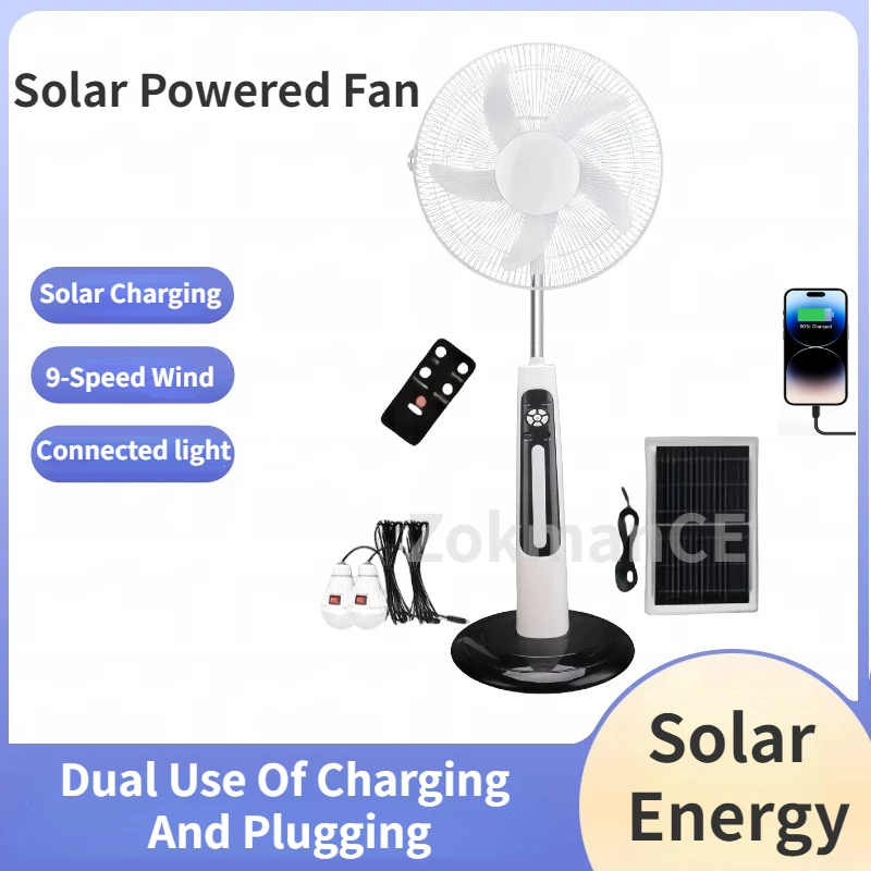 16 inch Battery Operated Solar Fan Home or Outdoor Dual-use Portable Fan Battery Can Running 4-15 Hour with USB Output For Phone