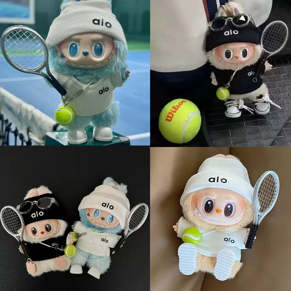

For 17cm Labubu Bunny Doll alo Accessories with Knitted Clothes Labubu Tennis Sports Set Sweater Toy Collectors LABUBU Clothes