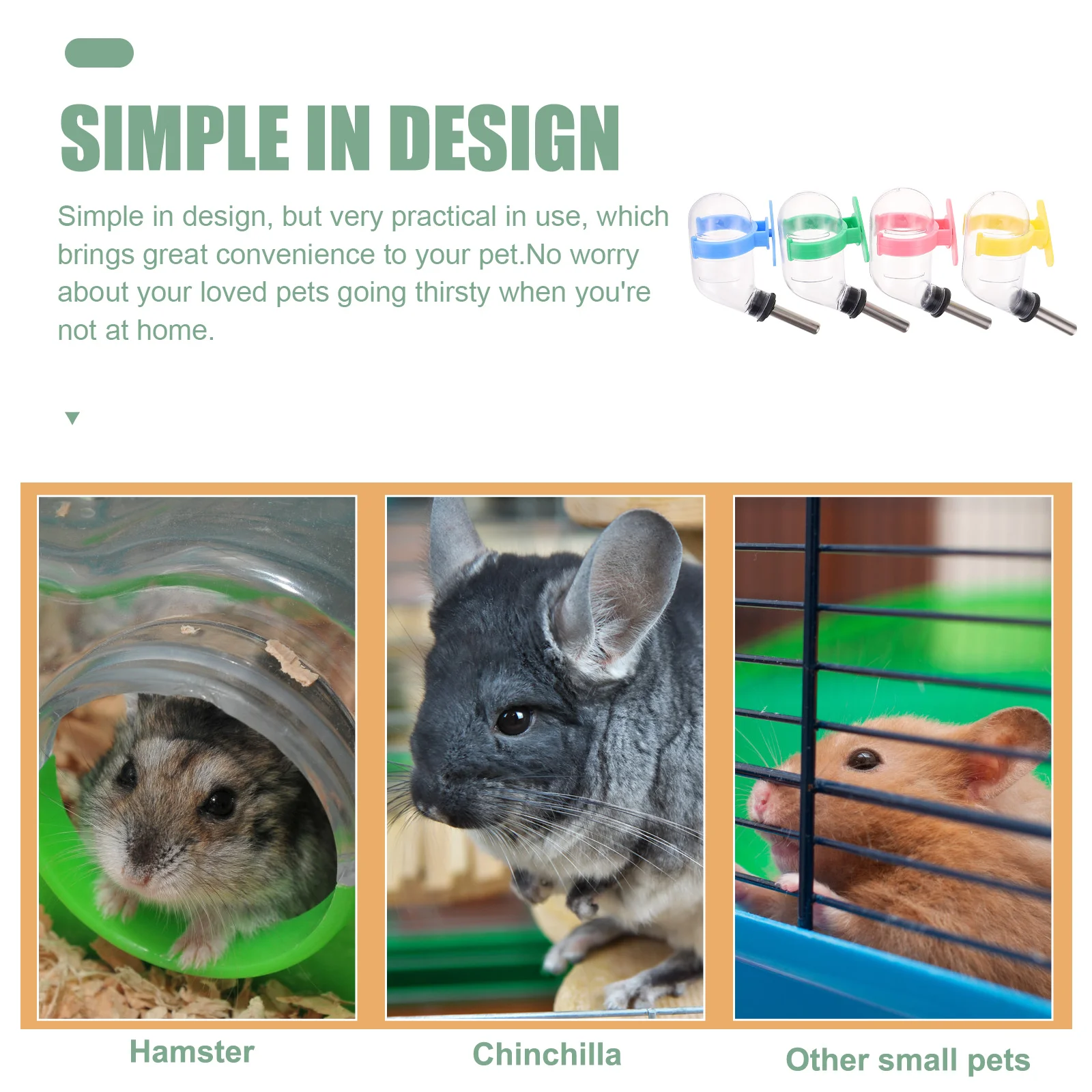 

4pcs Hamster Feeder Hanging Leakproof Drinking Bottle For Small Pets Reusable Transparent Water Dispenser For Guinea