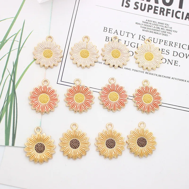 10pcs 18x21mm Enamel Charms Daisy Sunflower Bracelet Earrings DIY Jewelry Zinc Alloy Pendants Making Accessorieswholesale