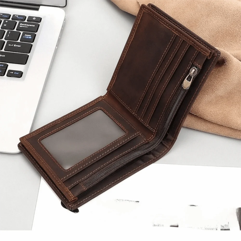 Retro Vintage Genuine Leather Wallet Handmade Multi-Card Slot Coin Purse Lightweight Slim Design Short Wallet Gift