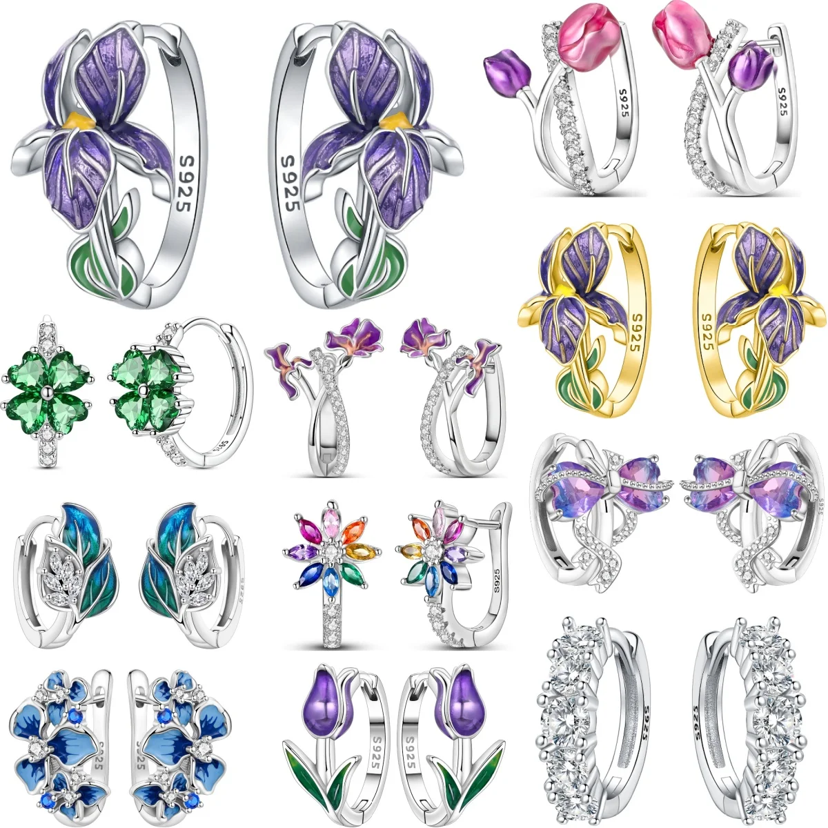 

CYCUFF 925 Sterling Silver Hoop Earrings Hypoallergenic Purple Flowers Series Earring Jewelry For Women Fine Wedding Party Gifts